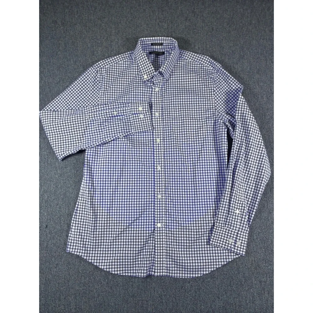 Banana Republic Slim Flex Fit Tech Stretch Cotton Gingham Shirt Blue Large